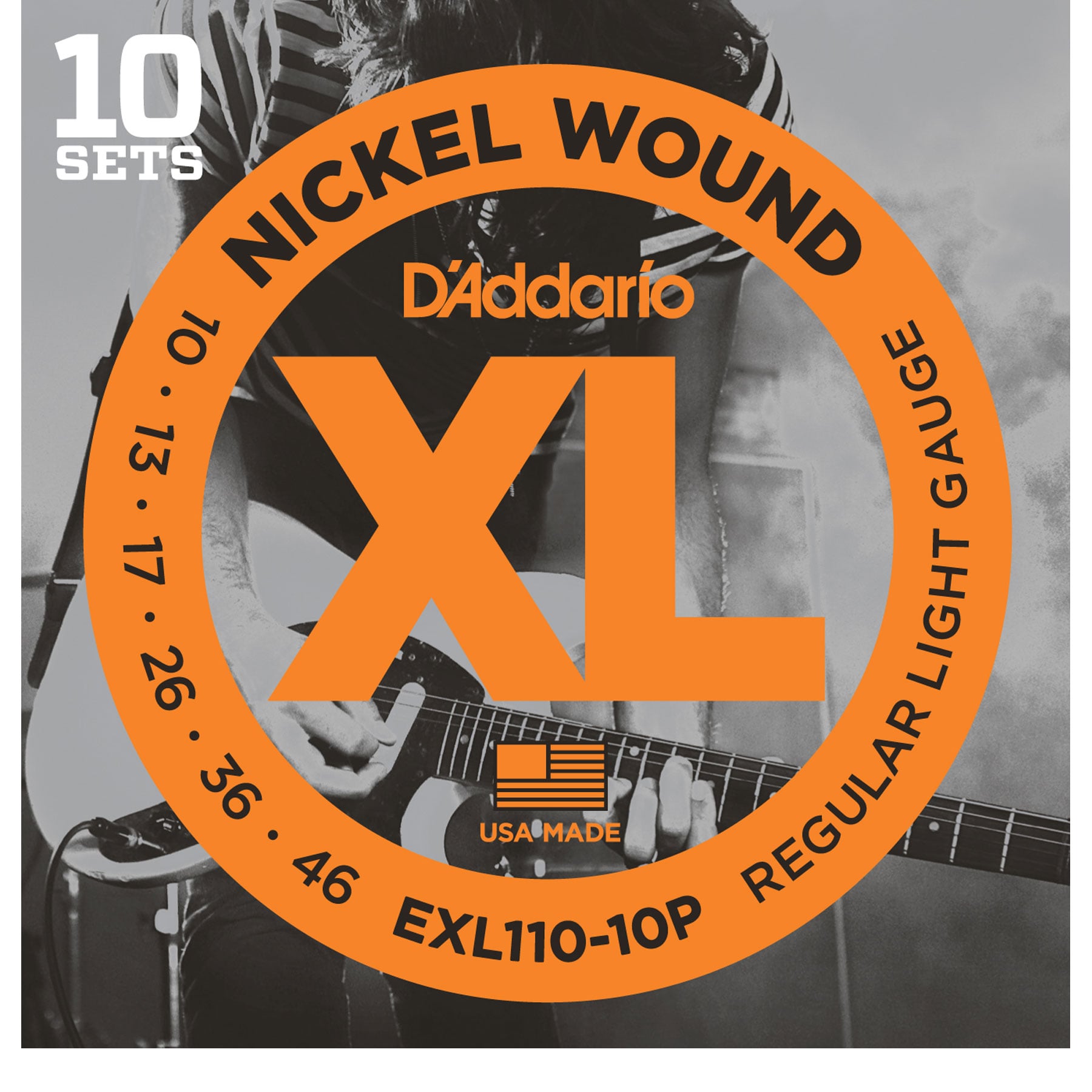D'Addario XL Nickel Wound Electric Guitar Strings, 10-pack, Regular Light (EXL110-10P)