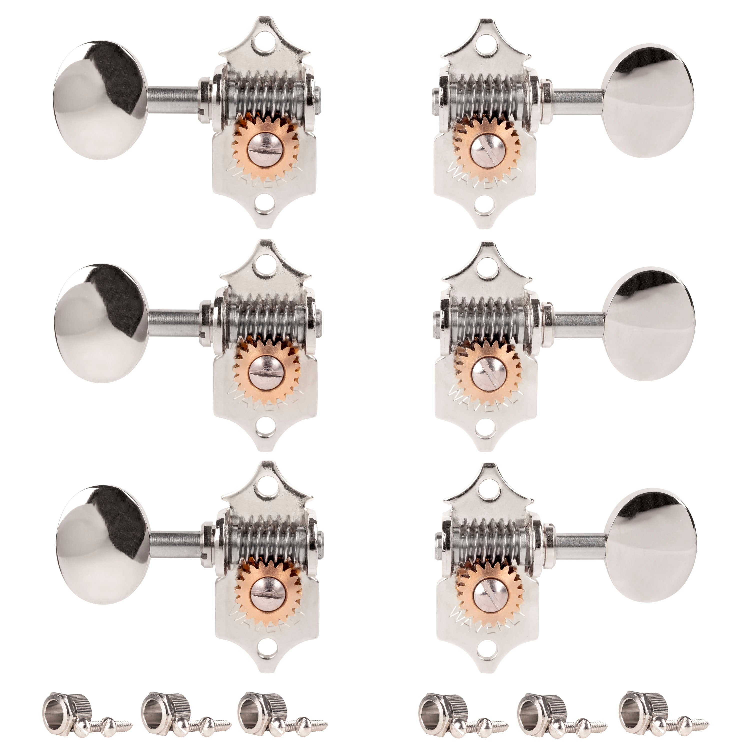 Waverly High Ratio Guitar Tuners with Vintage Oval Knobs for Solid Pegheads, Nickel, 3L/3R