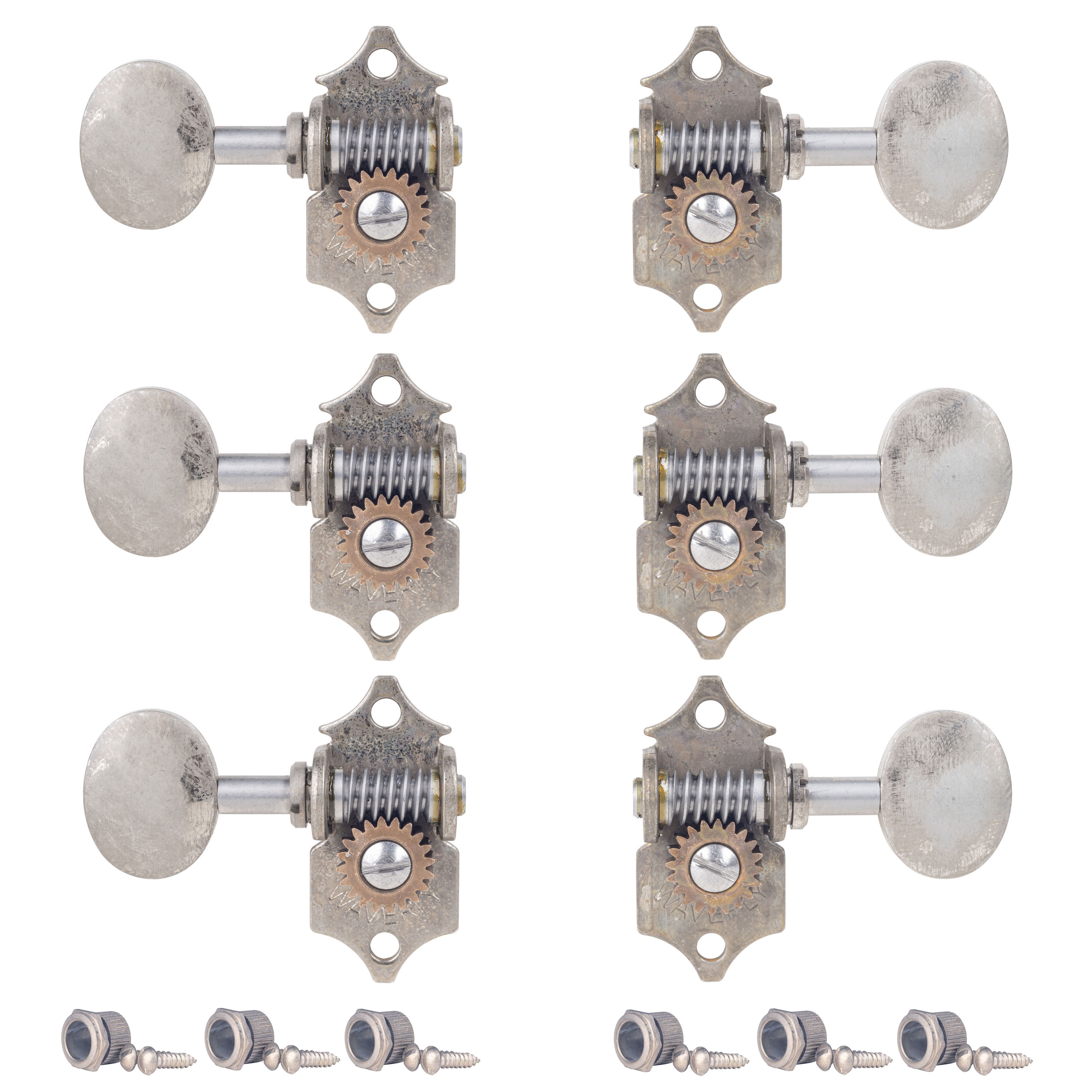 Waverly High Ratio Guitar Tuners with Vintage Oval Knobs for Solid Pegheads, Relic nickel, 3L/3R