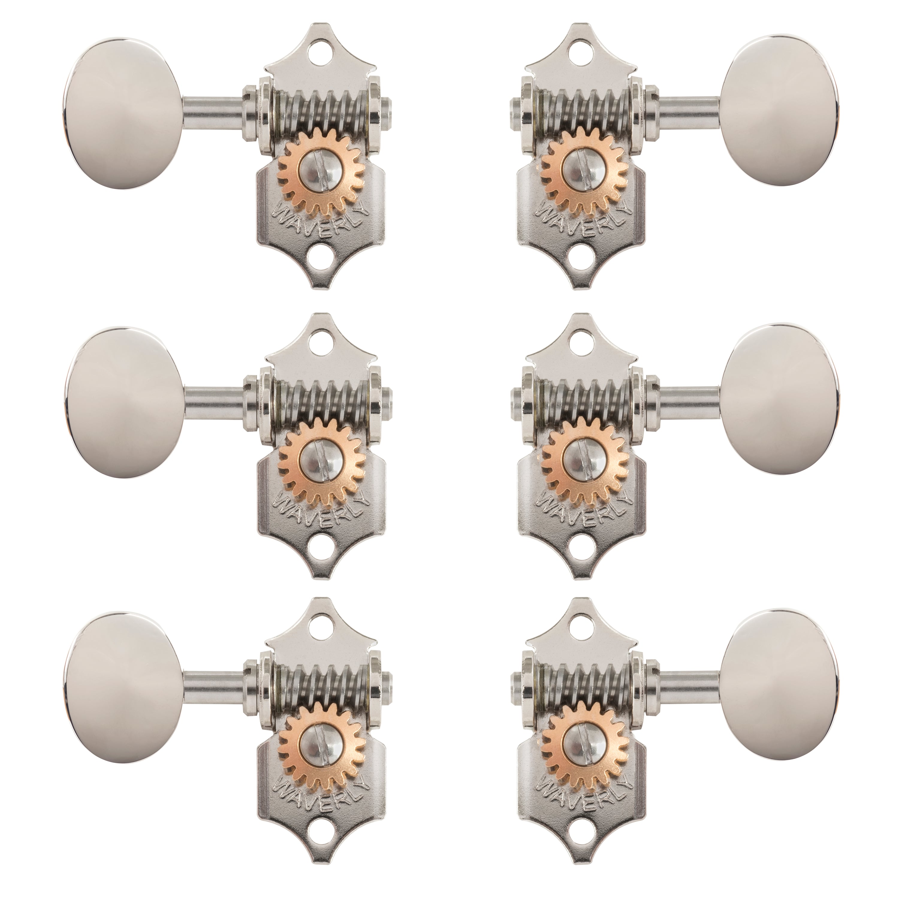 Waverly Guitar Tuners with Vintage Oval Knobs for Solid Pegheads, Nickel, 3L/3R