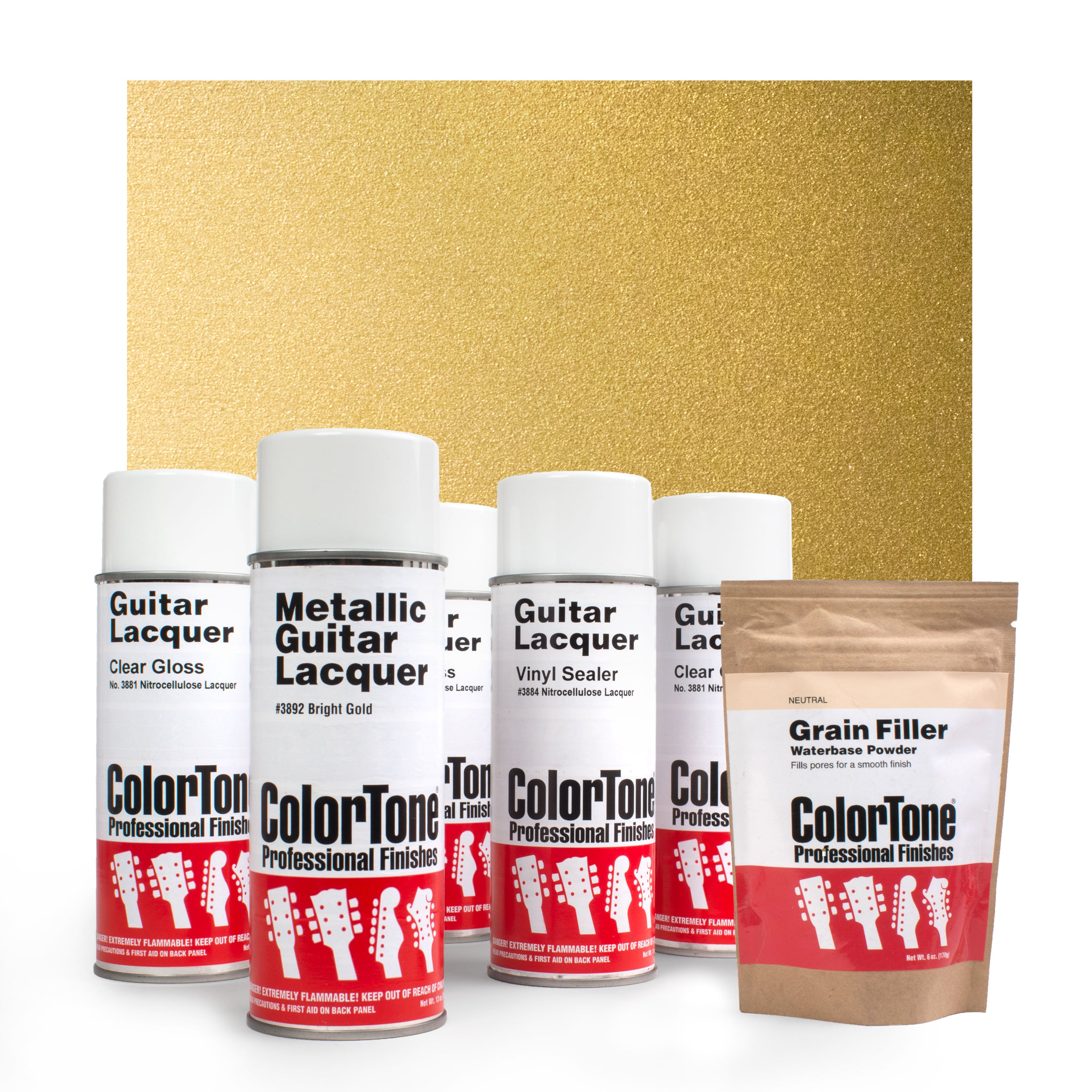 ColorTone Aerosol Finishing Set with Metallic Lacquer, Bright Gold