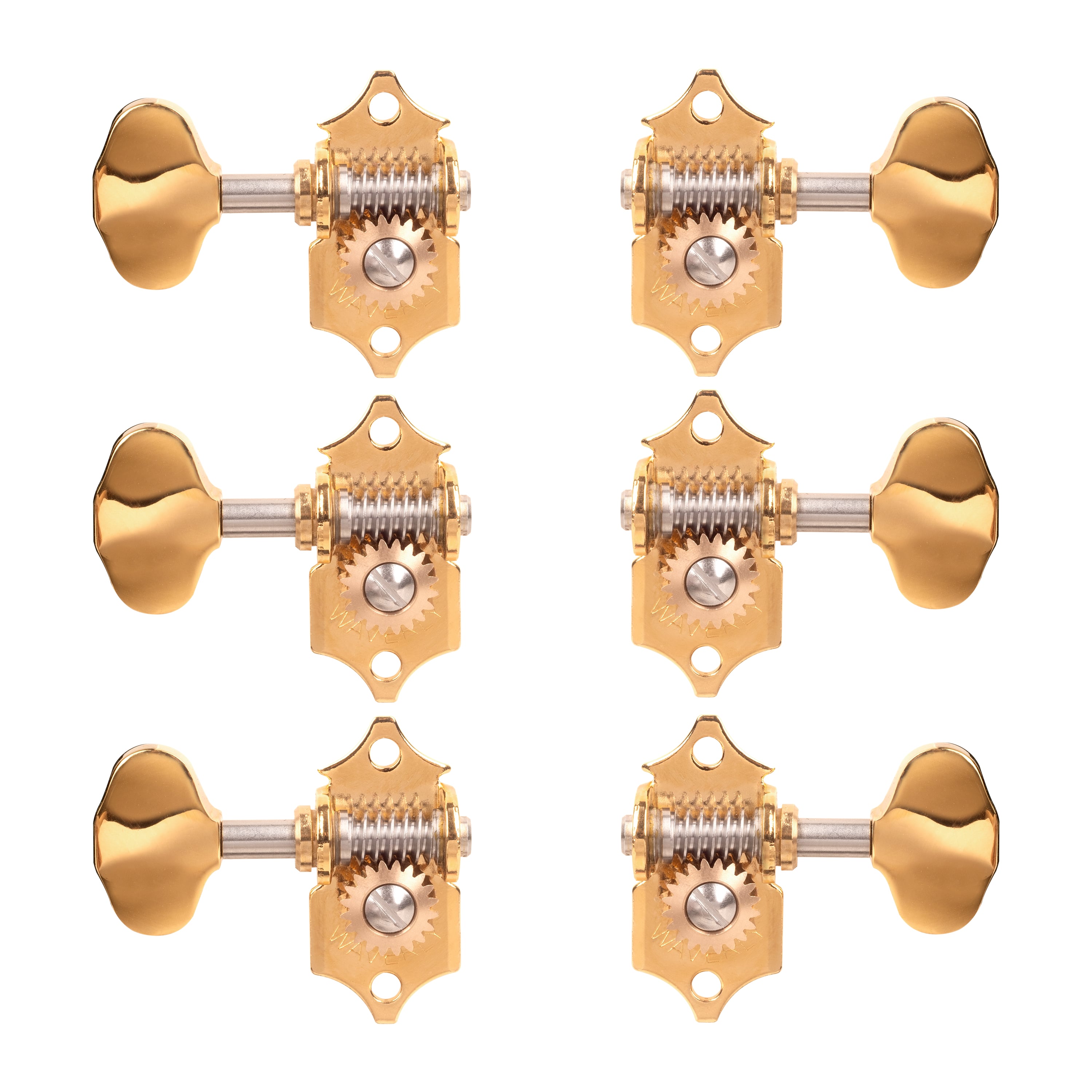 Waverly High Ratio Guitar Tuners with Butterbean Knobs for Solid Pegheads, Gold, 3L/3R