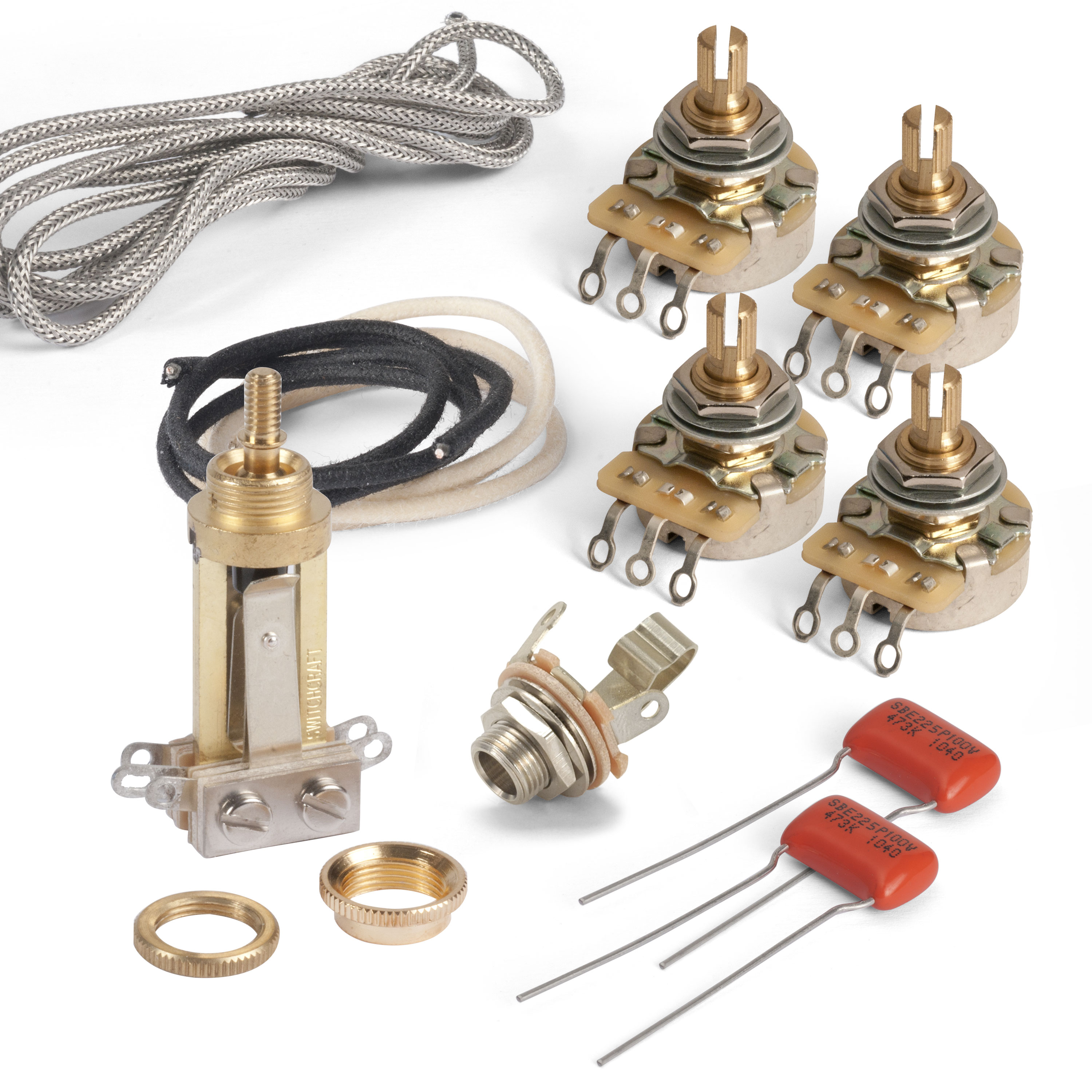 Premium Wiring Kit for Gibson&reg; Les Paul&reg; Guitar, Standard-shaft CTS pots and gold Switchcraft switch