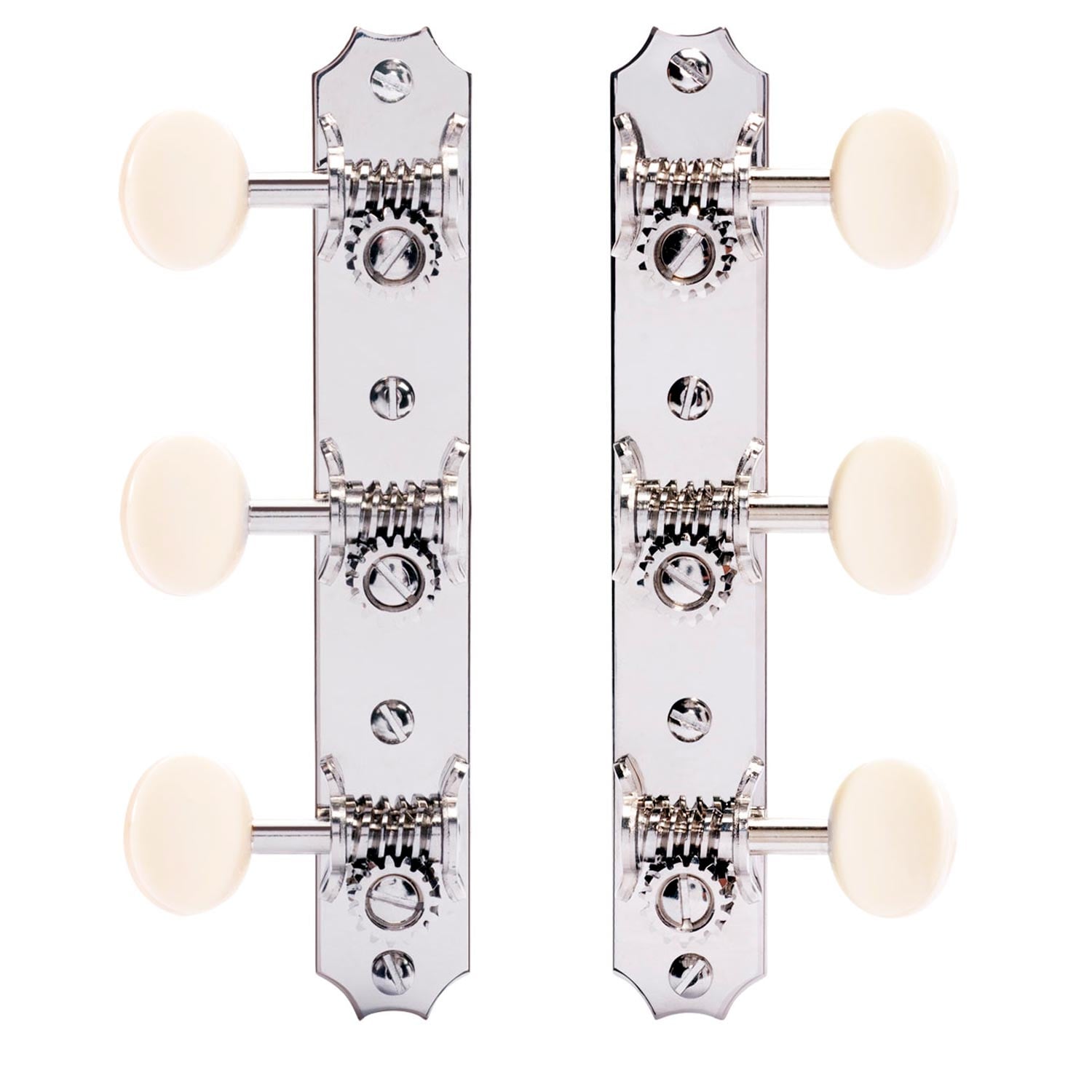 Golden Age Restoration Tuners for Slotted Peghead Guitar - Scallop-end, Bright nickel, cream knobs