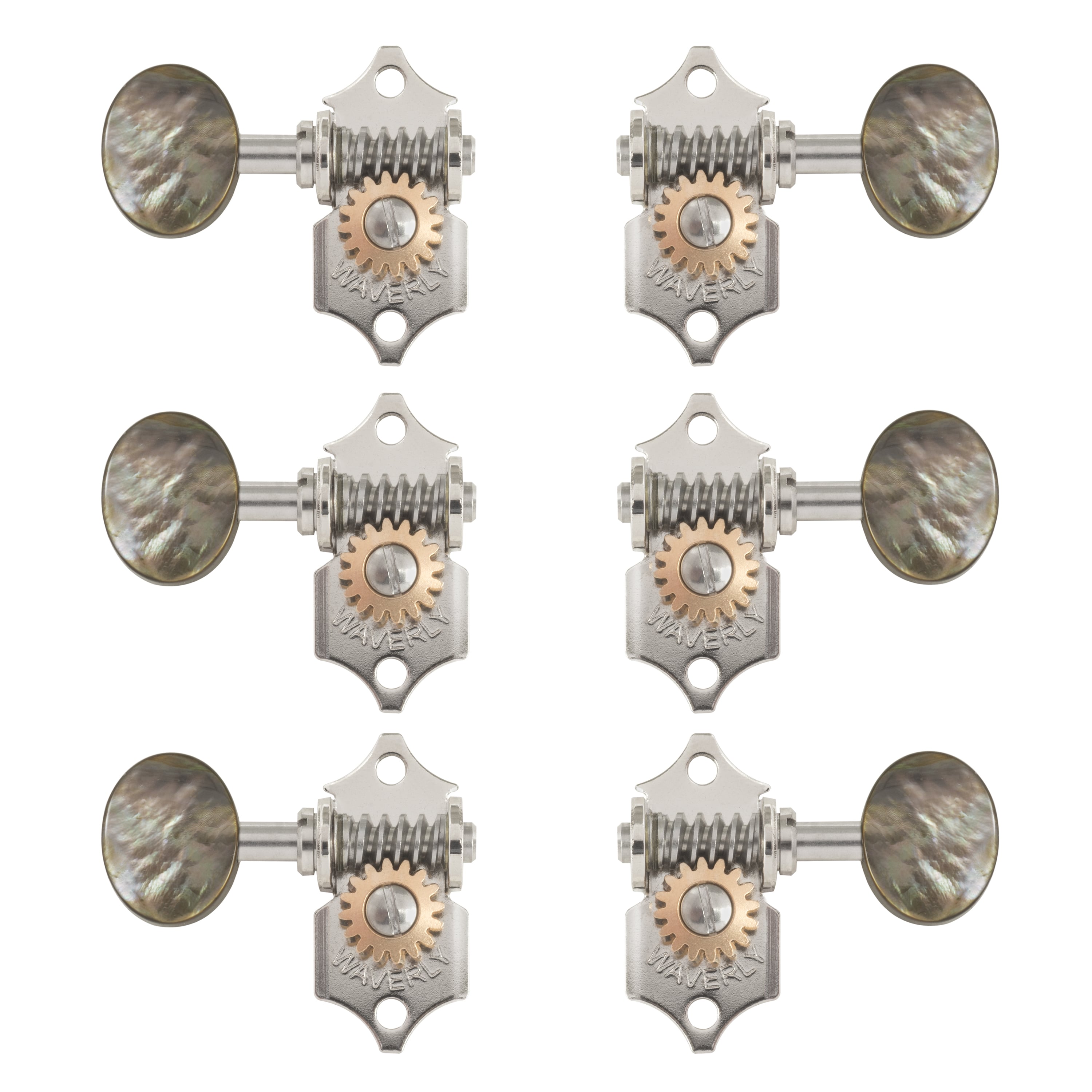 Waverly Guitar Tuners with Black Pearl Knobs for Solid Pegheads, Nickel, 3L/3R