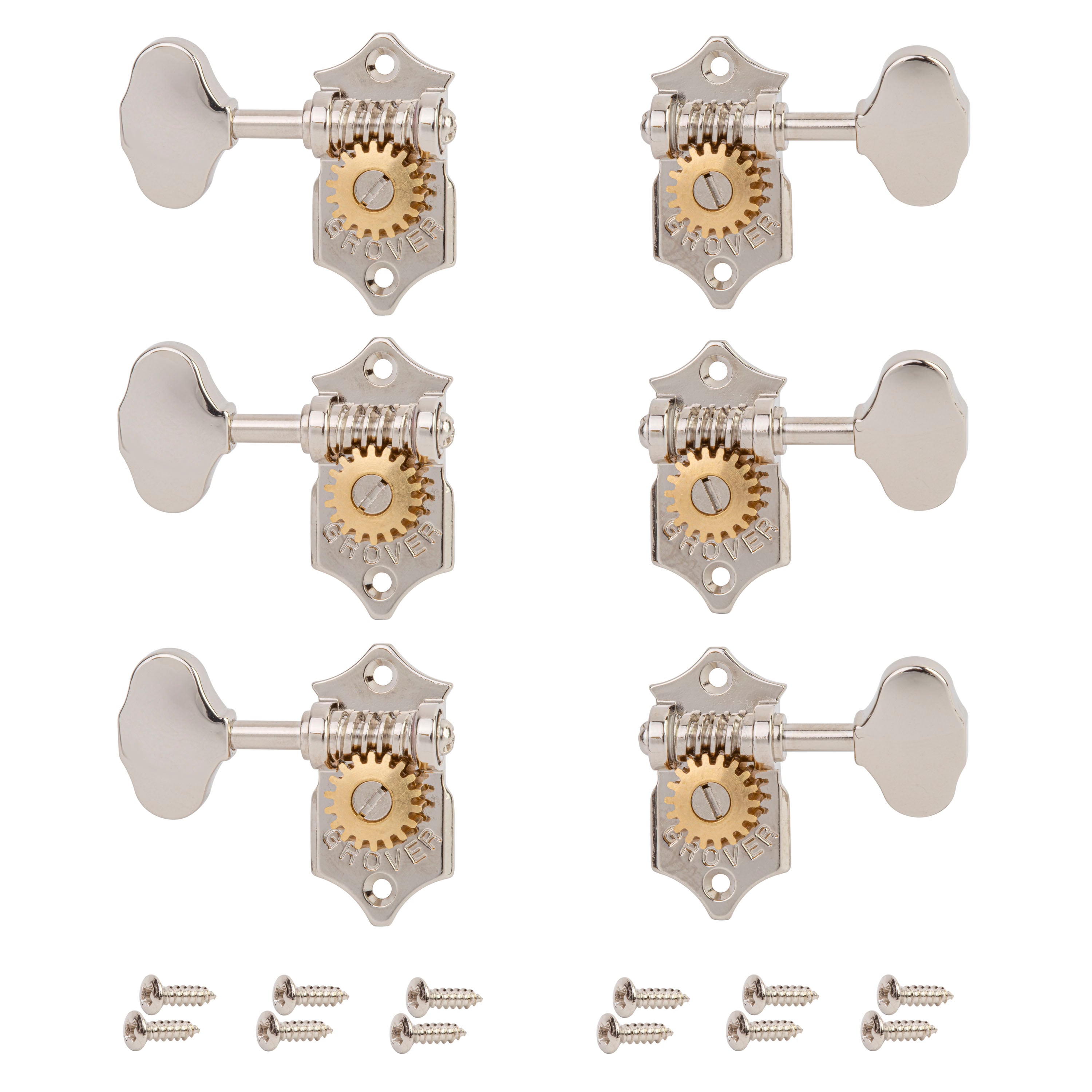 Grover 18:1 Sta-Tite Slotted Peghead Guitar Machines, Nickel, 3L/3R