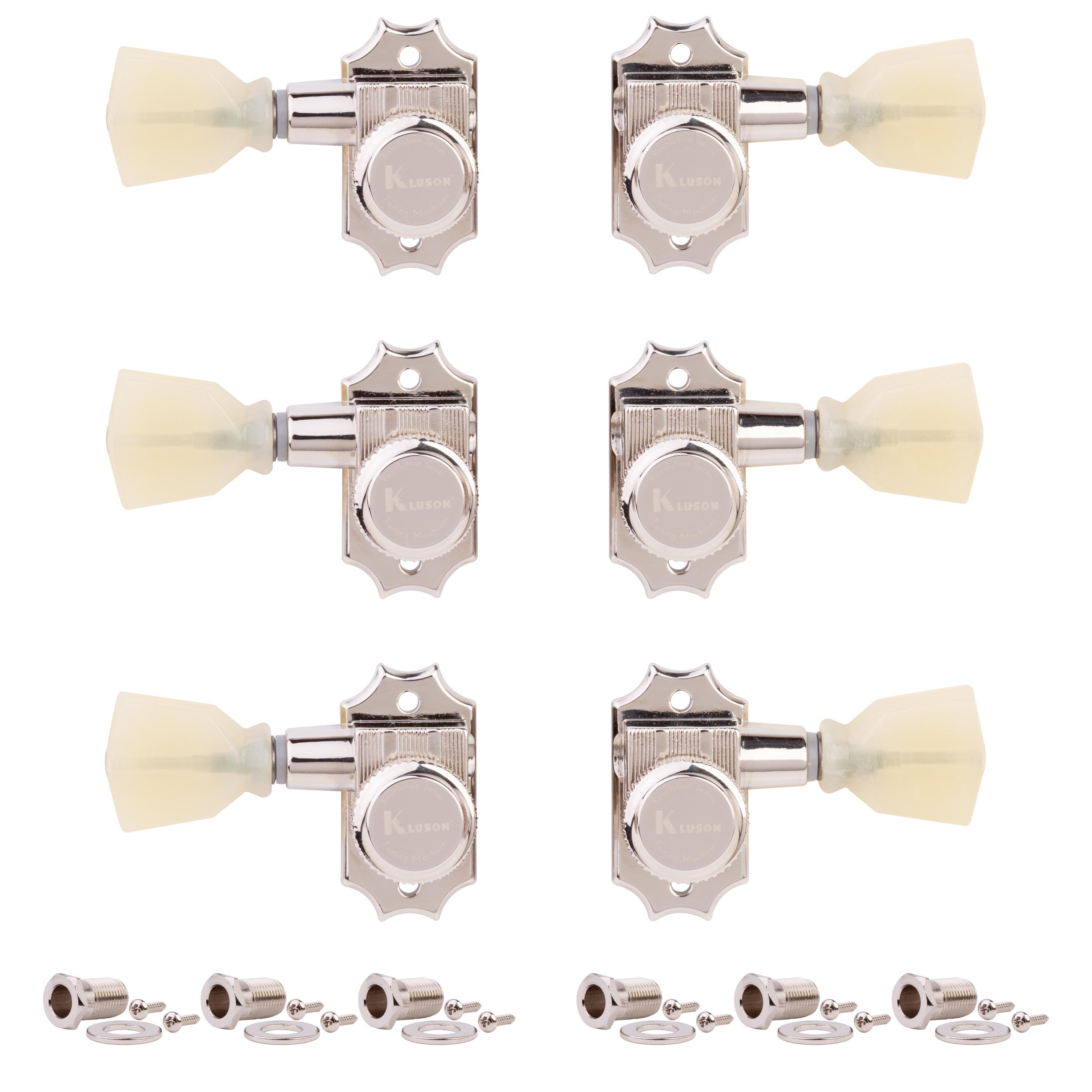 Kluson 3+3 Locking Revolution Series G-Mount Tuners, Nickel