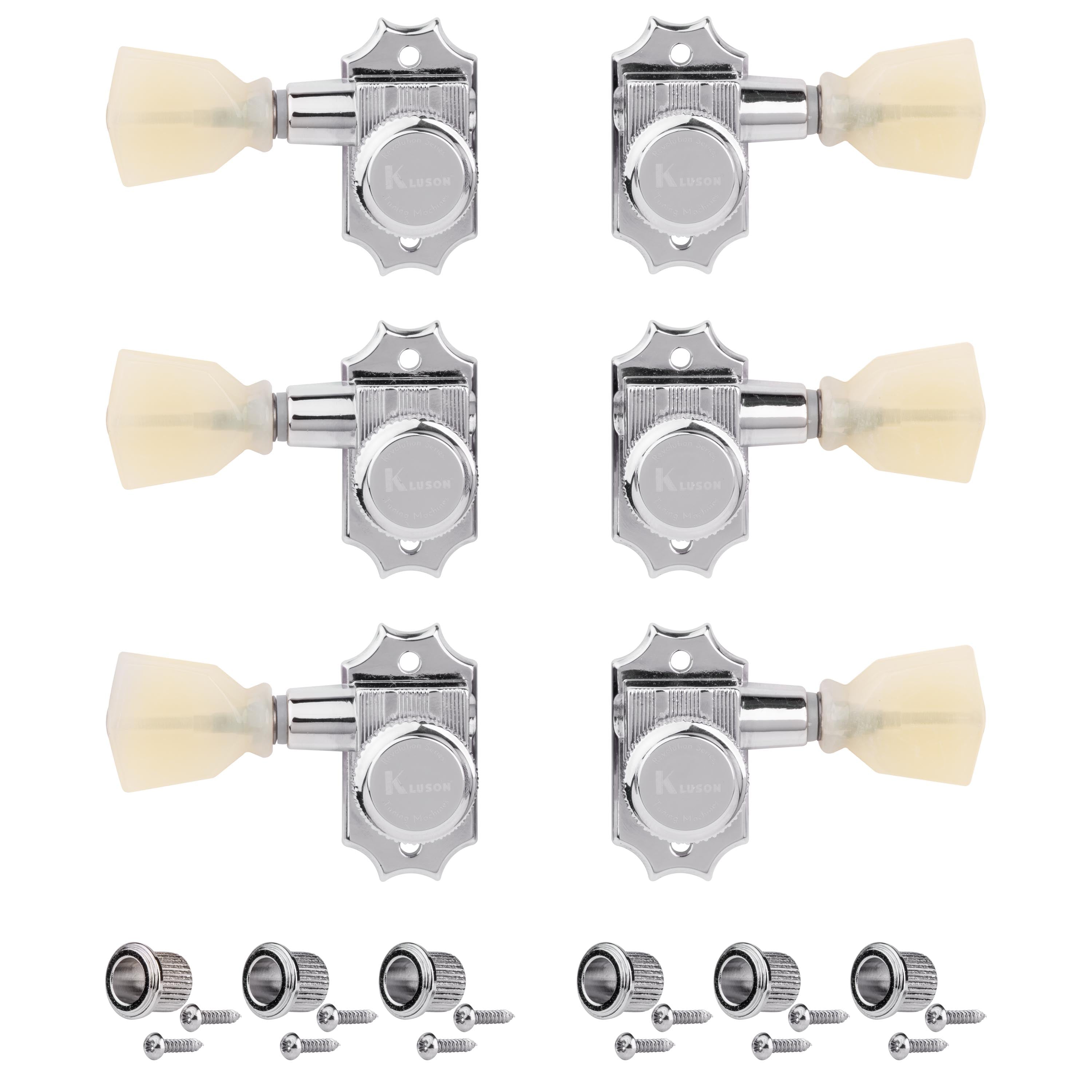 Kluson 3+3 Locking Revolution Series G-Mount Non-Collared Tuners, Chrome