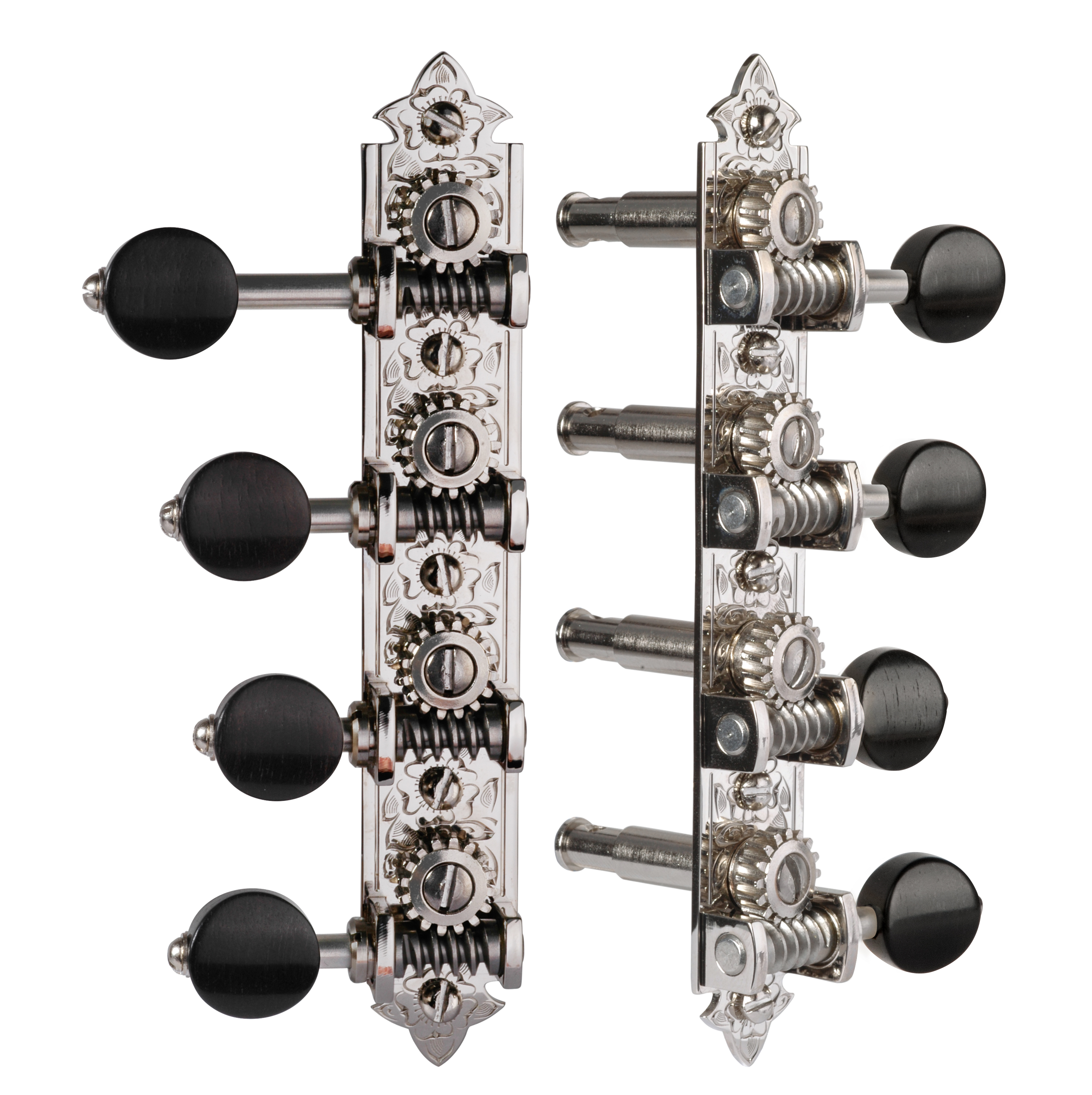 Waverly F-style Mandolin Machines with Ebony Knobs, Bright nickel