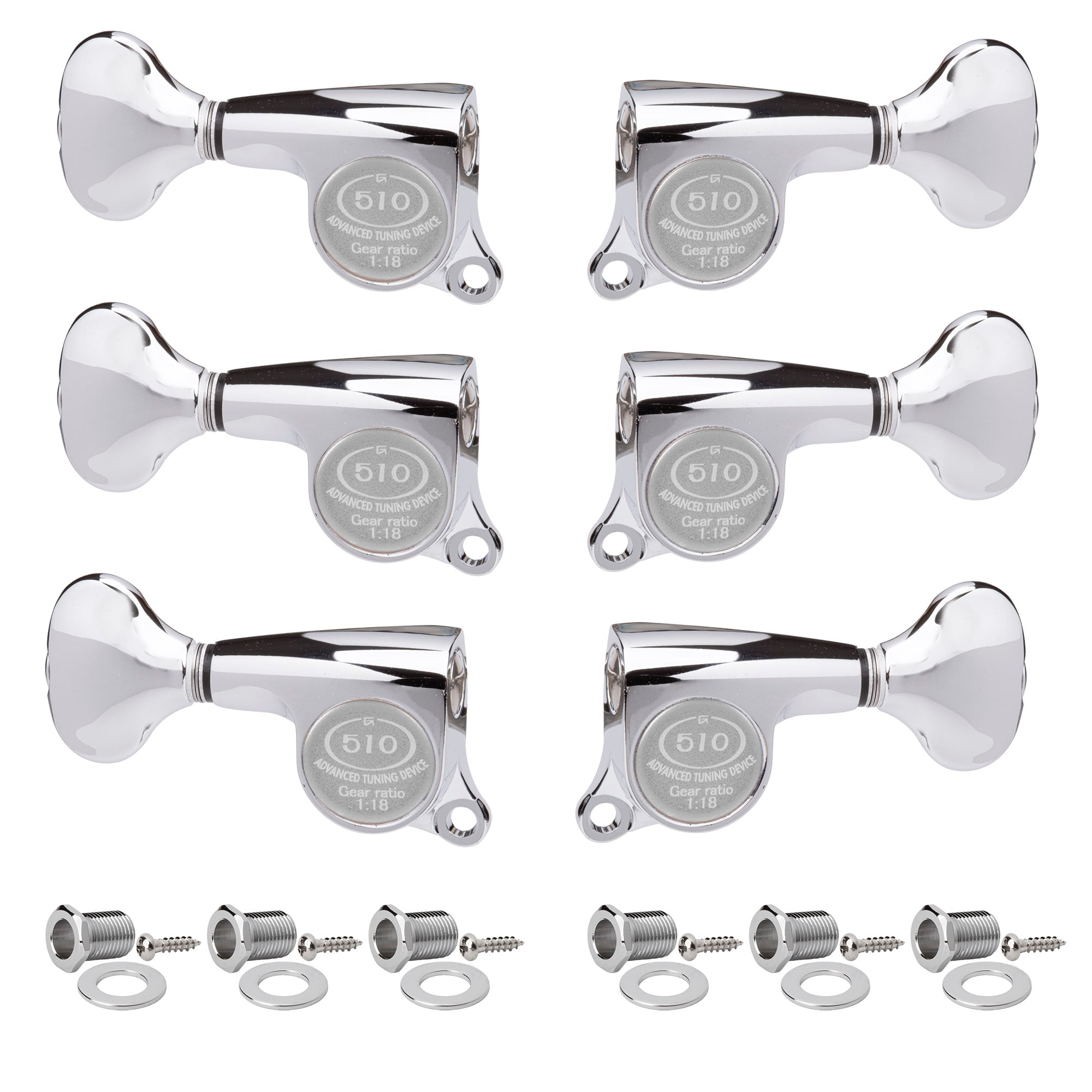 Gotoh Mini 510 3+3 Tuners with Metal Knobs, Chrome
