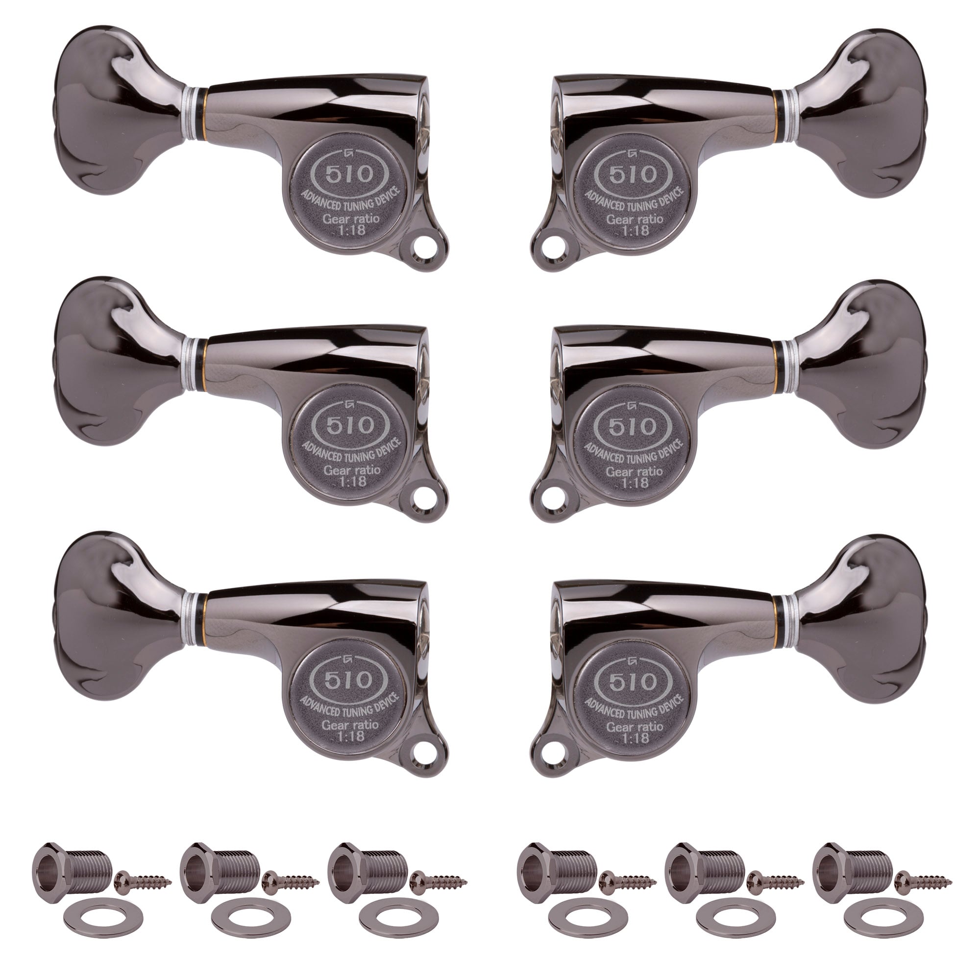 Gotoh Mini 510 3+3 Tuners with Metal Knobs, Cosmo black