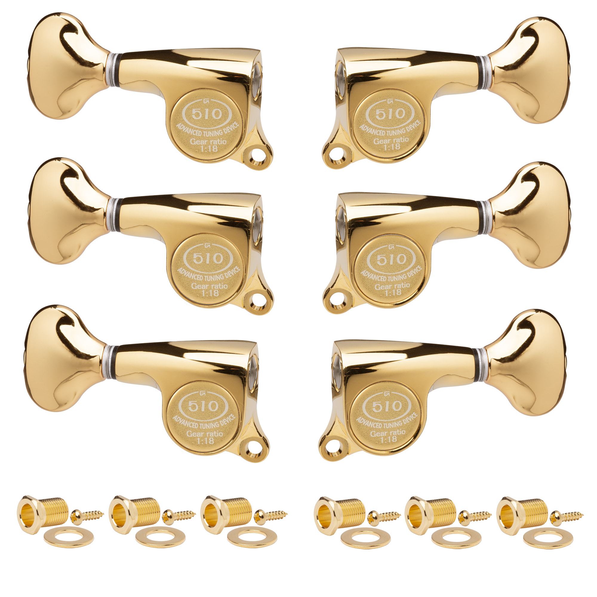 Gotoh Mini 510 3+3 Tuners with Metal Knobs, Gold