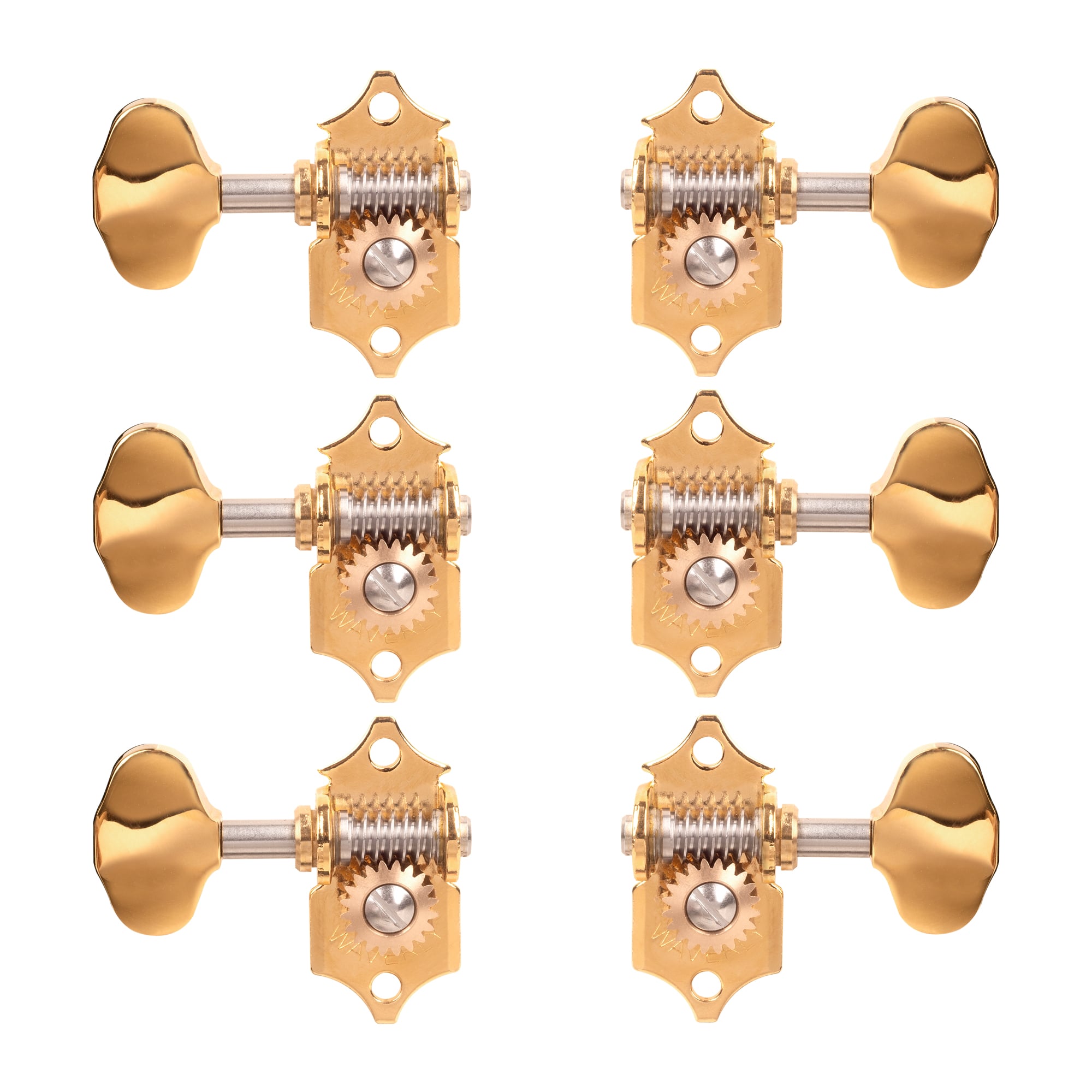 Waverly High Ratio Guitar Tuners with Butterbean Knobs for Slotted Pegheads, Gold, 3L/3R