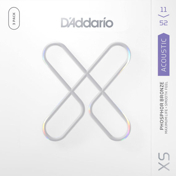 D'Addario XS Phosphor Bronze Acoustic Guitar Strings, 3-pack, Custom Light (XSAPB1152-3P)