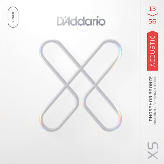 D'Addario XS Phosphor Bronze Acoustic Guitar Strings, 3-pack, Medium (XSAPB1356-3P)
