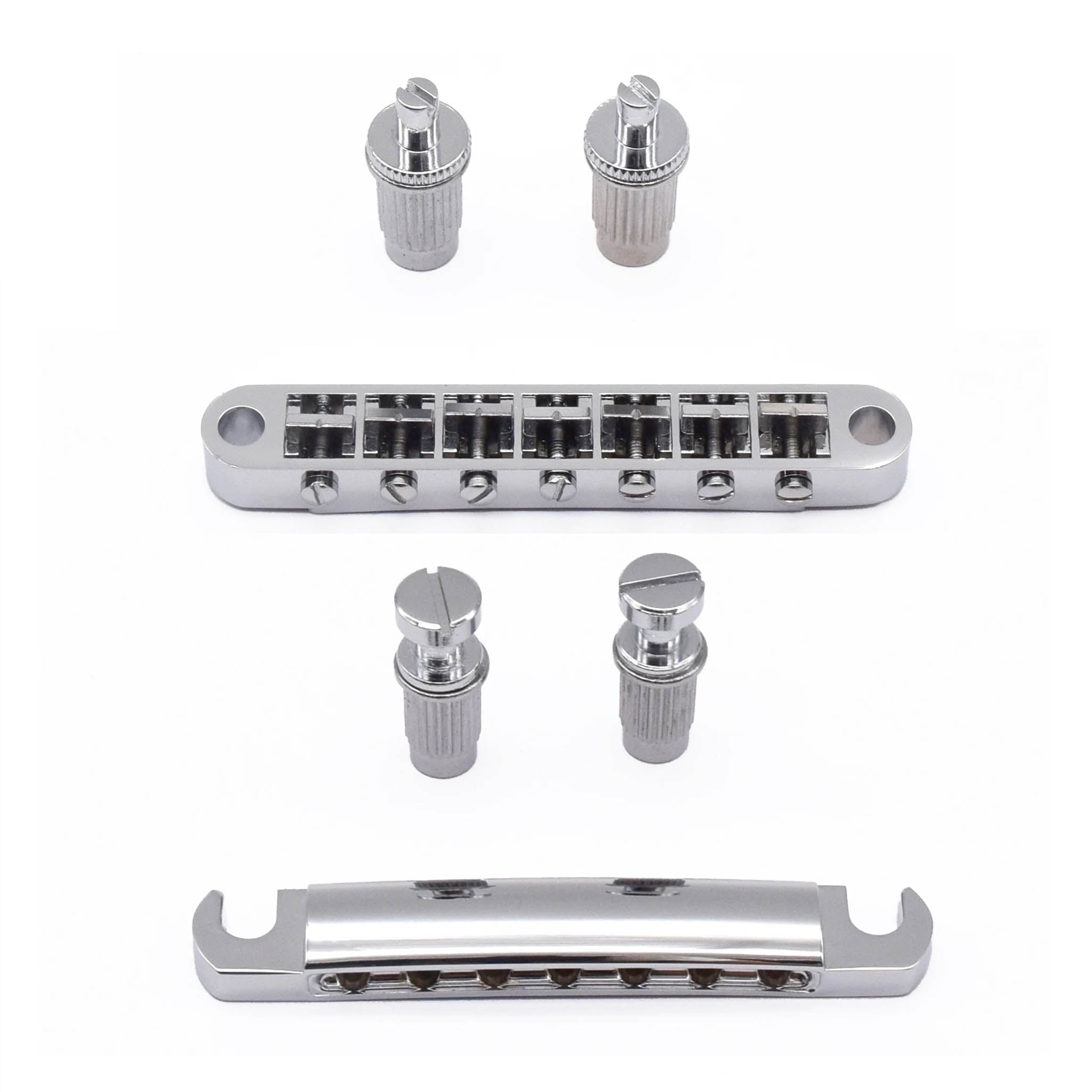 StewMac 7-String Tune-o-matic Bridge and Tailpiece, Chrome