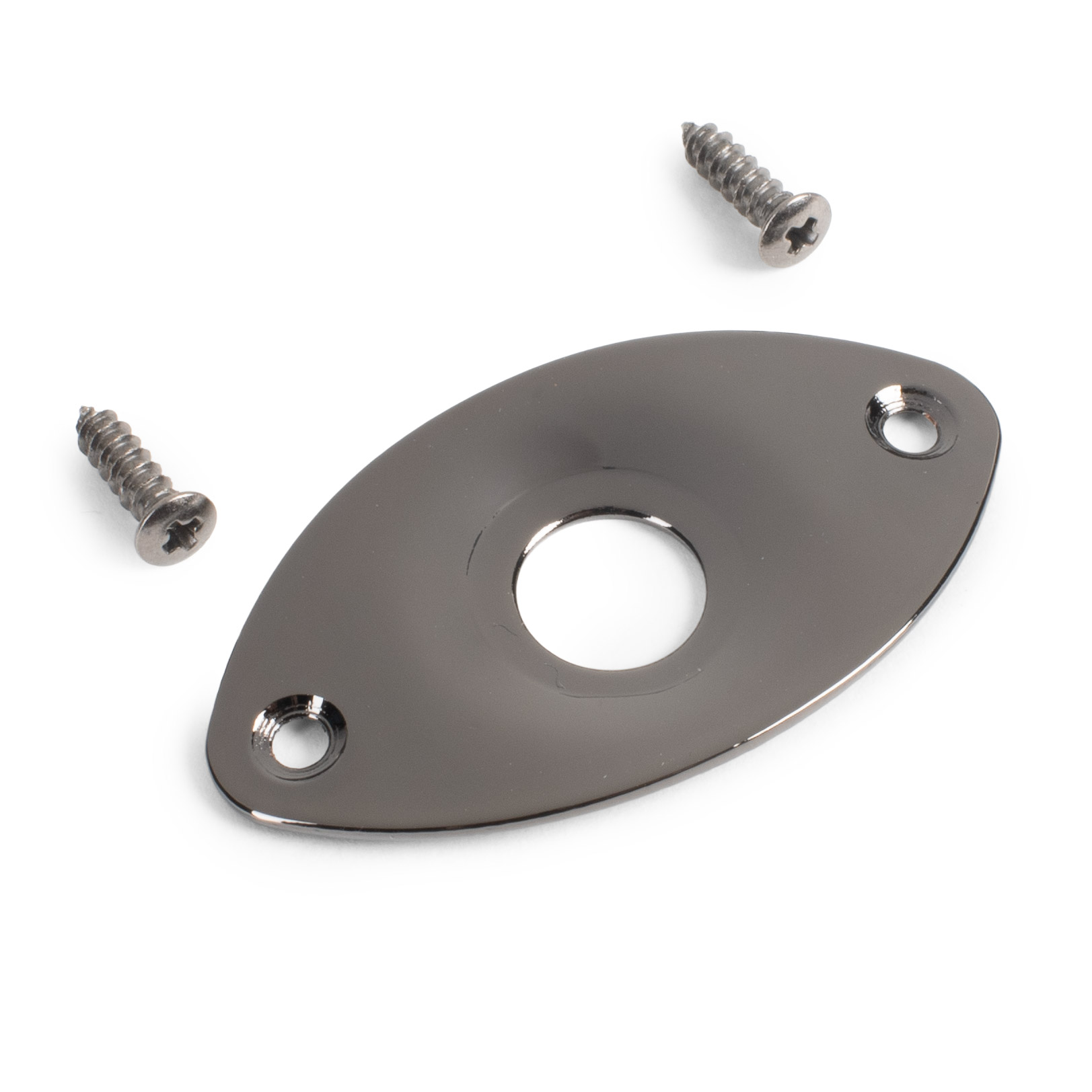 StewMac Oval Jack Plate, Recessed Hole, Black Nickel